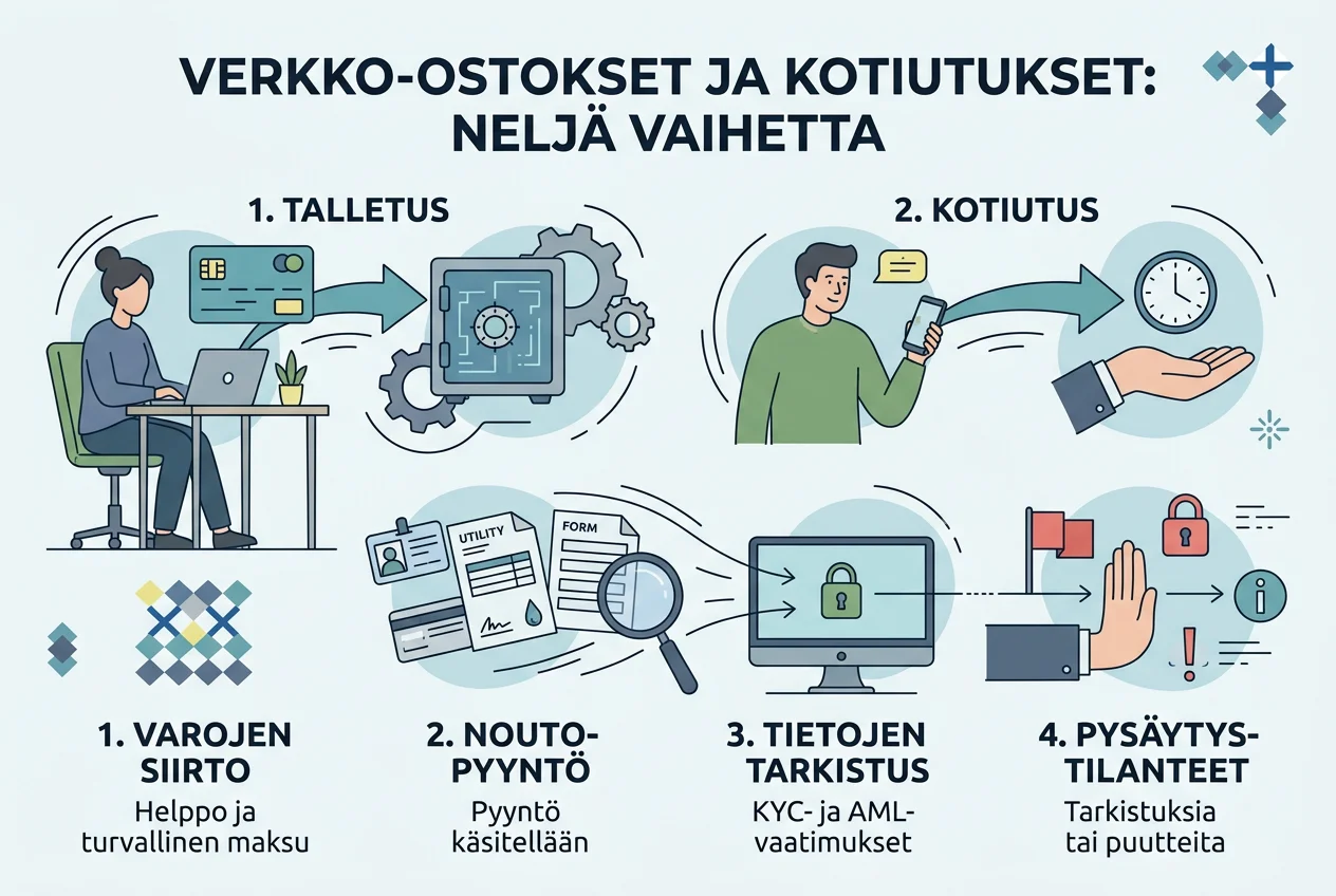 Maksun, kotiutuksen ja lisätietopyynnön vaiheittainen tarkistus