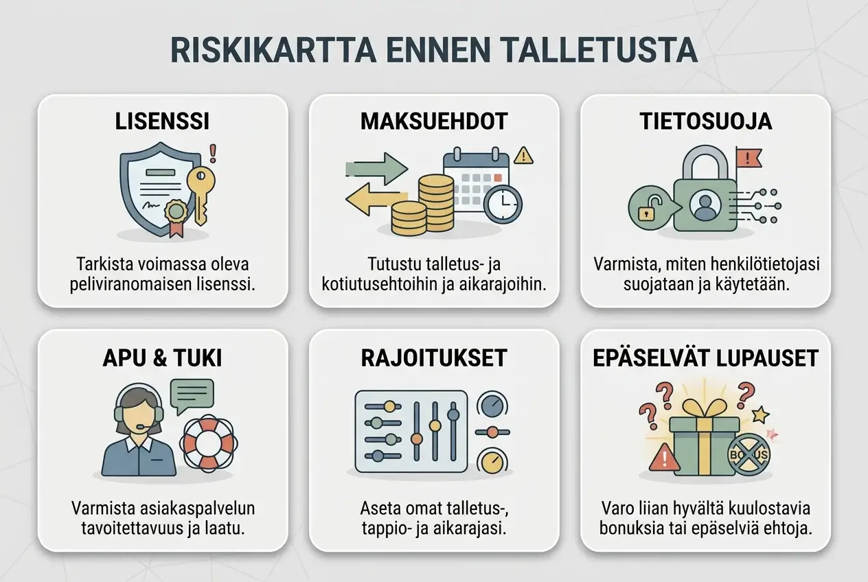 Kuuden kohdan riskikartta ennen talletusta
